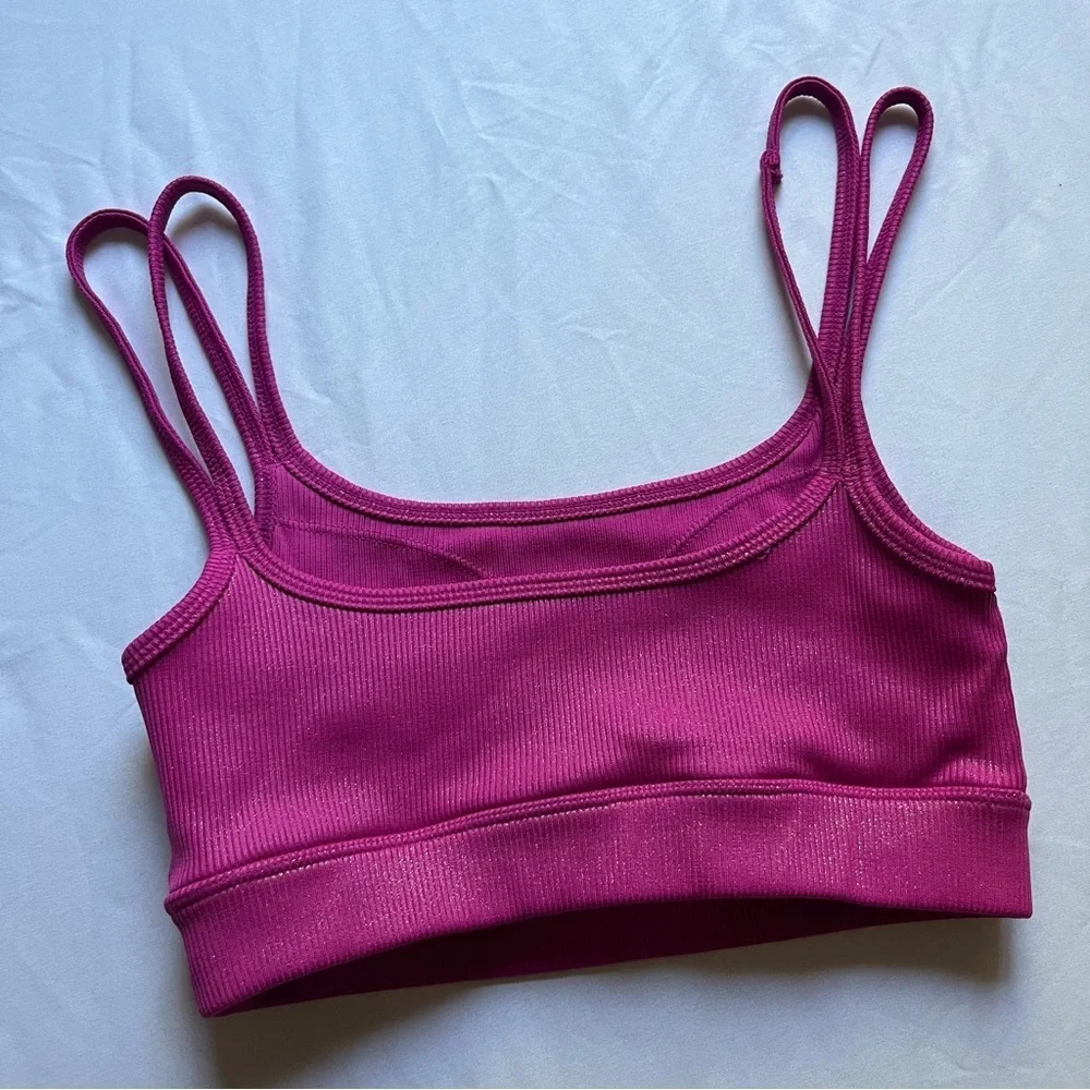 CARBON38 Pink glitter knit cropped athletic‎ sports bra tank top
